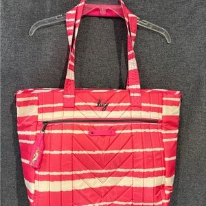 NWOT Lug Paddle Carry-all Tote Bag Magenta Stripe Lightweight Multi-pocket